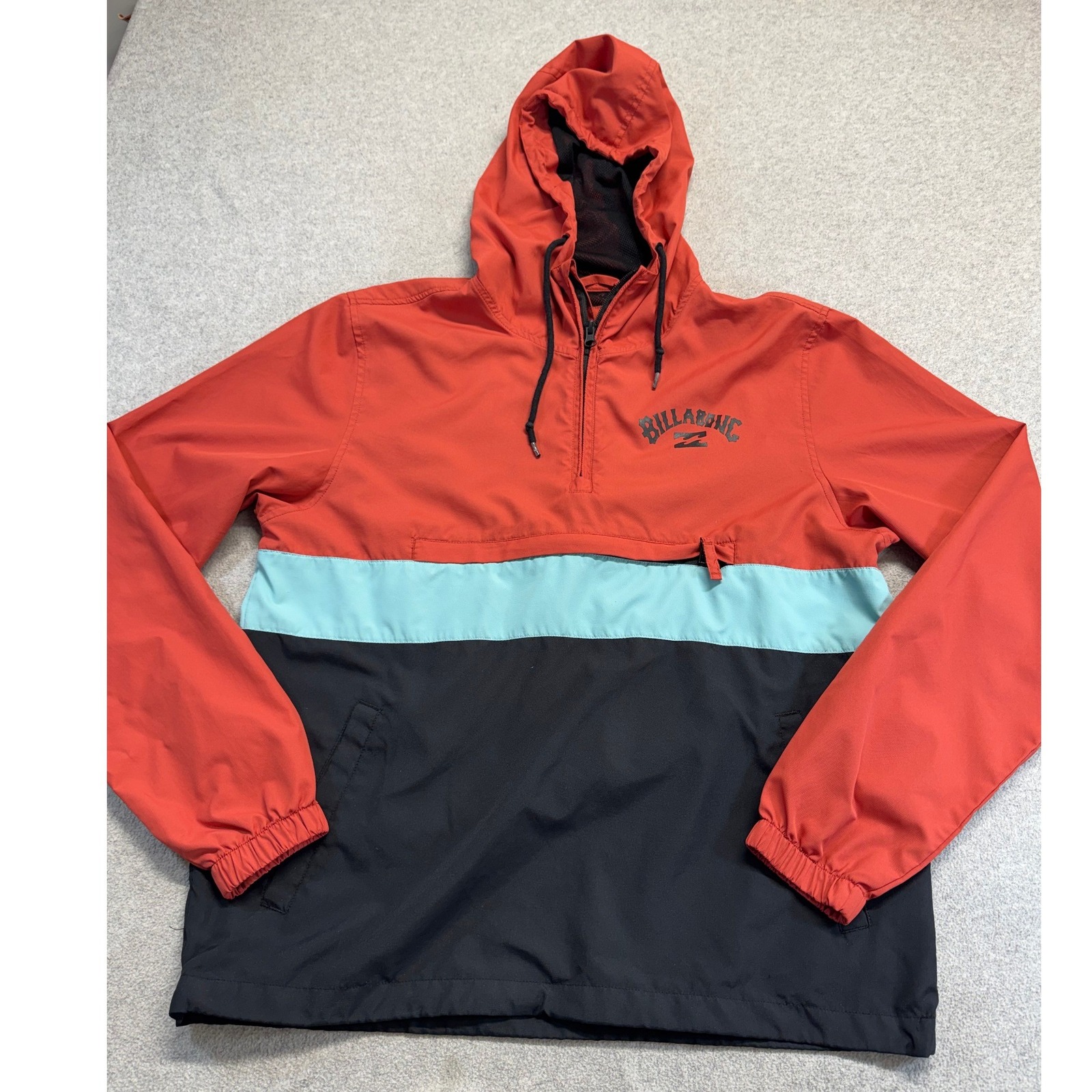 Billabong Mens M Hooded Half Zip Anorak Windbreaker Color Block Pullover Jacket